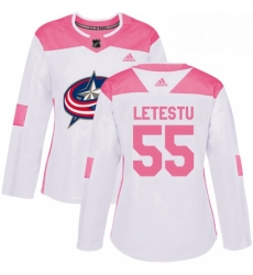 Womens Adidas Columbus Blue Jackets 55 Mark Letestu Authentic White Pink Fashion NHL Jersey Womens Adidas Columbus Blue Jackets 55 Mark Letestu Authentic White Pink Fashion NHL Jersey