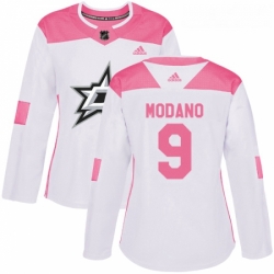 Womens Adidas Dallas Stars 9 Mike Modano Authentic WhitePink Fashion NHL Jersey 