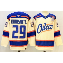 Men Edmonton Oilers 29 Leon Draisaitl Light Beige Alternate With A Patch Stitched Hockey Jersey
