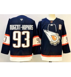 Men Edmonton Oilers 93 Ryan Nugent Hopkins Navy With A Patch Reverse Retro Stitched Jersey