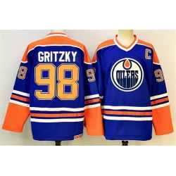 Men Edmonton Oilers 98 Wayne Gretzky Royal 2025 With C Patch Stitched Hockey Jersey