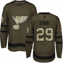 Mens Adidas St Louis Blues 29 Vince Dunn Premier Green Salute to Service NHL Jersey 