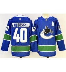 Men Vancouver Canucks 40 Elias Pettersson Royal 2024 25 With A Patch Home Stitched Hockey Jersey