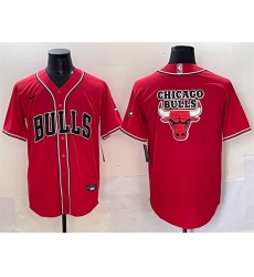 Men Chicago Bulls Team Big Logo Red Cool Base Stitched Baseball Jersey