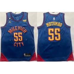 Men Denver Nuggets 55 Dikembe Mutombo Blue With NO 6 Patch Stitched Jersey