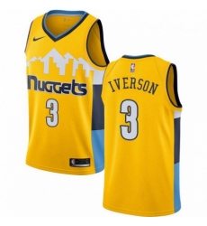 Mens Nike Denver Nuggets 3 Allen Iverson Authentic Gold Alternate NBA Jersey Statement Edition Mens Nike Denver Nuggets 3 Allen Iverson Authentic Gold Alternate NBA Jersey Statement Edition