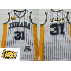 Men Indiana Pacers 31 Reggie Miller White Throwback With FINALS Patch Stitched Jersey
