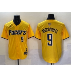 Men Indiana Pacers 9 T J  McConnell Yellow 2025 Finals Vapor Stitched Baseball Jersey