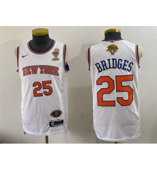Men New Yok Knicks  25 Mikal Bridges White 2026 Finals Champions Patch Statement Edition Stitched Jersey