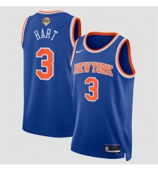 Men New Yok Knicks  3 Josh Hart Blue 2026 Finals Patch Icon Edition Stitched Basketball Jersey