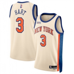 Men New Yok Knicks 3 Josh Hart Cream 2025 26 City Edition Stitched Basketball Jersey