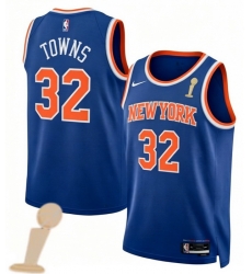 Men New Yok Knicks 32 Karl Anthony Towns Blue 2026 Champions Patch Icon Edition Stitched Basketball Jersey