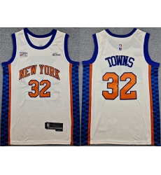 Men New Yok Knicks 32 Karl Anthony Towns Cream 2024 25 City Edition Stitched Basketball Jersey Men New Yok Knicks 32 Karl Anthony Towns Cream 2024 25 City Edition Stitched Basketball Jersey