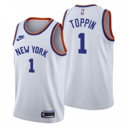 Men New York Knicks 1 Obi Toppin Men Nike Releases Classic Edition NBA 75th Anniversary Jersey White