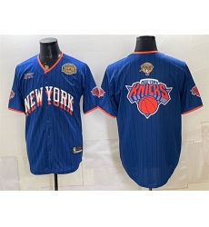 Men New York Knicks Team Big Logo Royal 2026 Finals   Eastern Conference Champions Patch Stitched Baseball Jersey