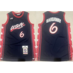 Men USA Basketball 6 Anfernee Hardaway Navy Stitched Jersey