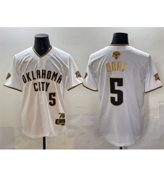 Men Oklahoma City Thunder 5 Luguentz Dort White Gold 2025 Finals Vapor Stitched Baseball Jersey Men Oklahoma City Thunder 5 Luguentz Dort White Gold 2025 Finals Vapor Stitched Baseball Jersey