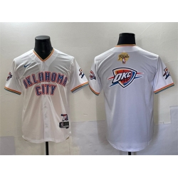 Men Oklahoma City Thunder Team Big Logo White 2025 Finals Vapor Stitched Baseball Jersey