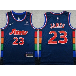 Men Philadelphia 76ers  LeBron James Navy City Edition Swingman Stitched Jersey