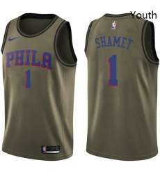 Youth Nike Philadelphia 76ers 1 Landry Shamet Swingman Green Salute to Service NBA Jersey Youth Nike Philadelphia 76ers 1 Landry Shamet Swingman Green Salute to Service NBA Jersey