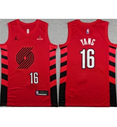 Men Portland Trail Blazers 16 Yang Hansen Red Statement Edition Stitched Basketball Jersey Men Portland Trail Blazers 16 Yang Hansen Red Statement Edition Stitched Basketball Jersey