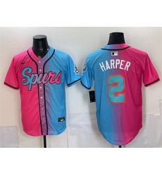 Men San Antonio Spurs  2 Dylan Harper Pink Blue Limited Stitched Baseball Jersey