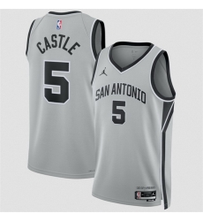Men San Antonio Spurs 5 Stephon Castle Silver 2025 Statement Edition Stitched Basketball Jersey Men San Antonio Spurs 5 Stephon Castle Silver 2025 Statement Edition Stitched Basketball Jersey
