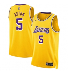 Men Los Angeles Lakers 5 Deandre Ayton Yellow Icon Edition Stitched Basketball Jersey