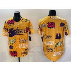 Men Los Angeles Lakers Blank Yellow Limited Stitched Baseball Jersey