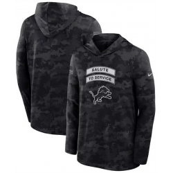 Men Detroit Lions Black 2026 Salute to Service Sideline Lightweight Hoodie Dri FIT Long Sleeve Top