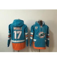 Men Miami Dolphins 17 Jaylen Waddle Aqua Lace Up Pullover Hoodie Men Miami Dolphins 17 Jaylen Waddle Aqua Lace Up Pullover Hoodie