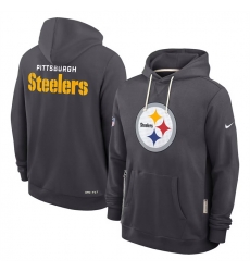 Men Pittsburgh Steelers Anthracite Sideline Standard Issue Initial Home Dri FIT Pullover Hoodie