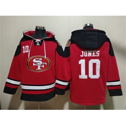 Men San Francisco 49ers 10 Mac Jones Red Black Ageless Must Have Lace Up Pullover Hoodie