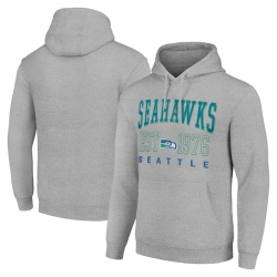 Men Seattle Seahawks Grey Throwback Logo Pullover Hoodie