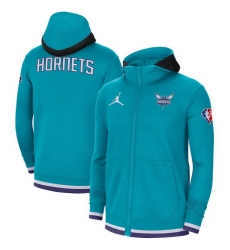 Men Charlotte Hornets Jordan Brand 75th Anniversary Performance Showtime Full Zip Hoodie Jacket Teal Men Charlotte Hornets Jordan Brand 75th Anniversary Performance Showtime Full Zip Hoodie Jacket Teal