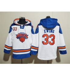 Men New Yok Knicks 33 Patrick Ewing White Lace Up Pullover Hoodie Men New Yok Knicks 33 Patrick Ewing White Lace Up Pullover Hoodie