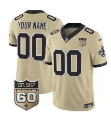Men New Orleans Saints Active Player Custom Gold F U S E  60th Anniversary Patch Vapor Limited Stitched Football Jersey