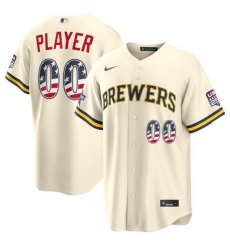 Men Milwaukee Brewers CTIVE PLAYER Custom Cream 2026 All Star Edition Stars   Stripes USA 250 Patch Stitched Baseball Jersey
