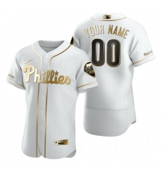 Men Women Youth Toddler All Size Philadelphia Phillies Custom Nike White Stitched MLB Flex Base Golden Edition Jersey Men Women Youth Toddler All Size Philadelphia Phillies Custom Nike White Stitched MLB Flex Base Golden Edition Jersey