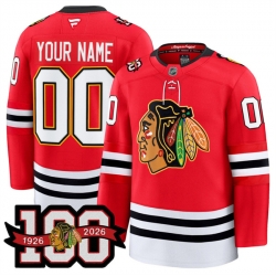 Men Chicago Blackhawks Active Player Custom Red 2025 Home 100th Anniversary Stitched Hockey Jersey