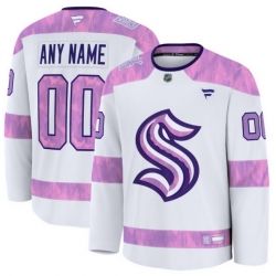 Men Women Youth Seattle Kraken Fanatics 2024 Hockey Fights Cancer Custom Practice Jersey White
