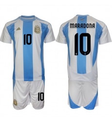 Men Argentina 10 Diego Maradona White Blue 2024 25 Home Soccer Jersey Suit