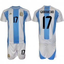 Men Argentina 17 Alejandro Garnacho White Blue 2024 25 Home Soccer Jersey Suit