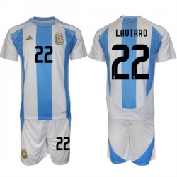 Men Argentina 22 Lautaro White Blue 2024 25 Home Soccer Jersey Suit