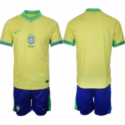 Men Brazil National Football Team Custom Yellow 2024 25 Soccer Jersey Suit