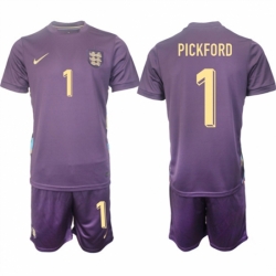 Men England 1 Jordan Pickford 2024 25 Purple Away Soccer Jersey Suit