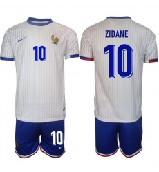 Men France 10 Zidane White 2024 25 Away Soccer Jersey Suit