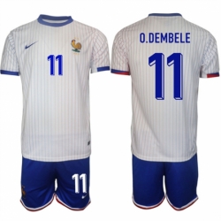 Men France 11 Ousmane Dembele White 2024 25 Away Soccer Jersey Suit