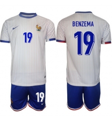 Men France 19 Karim Benzema White 2024 25 Away Soccer Jersey Suit