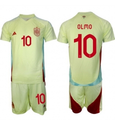 Men Spain Team 10 Olmo 2024 25 Yellow Away Soccer Jersey Suit Men Spain Team 10 Olmo 2024 25 Yellow Away Soccer Jersey Suit